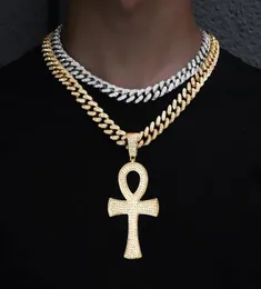 Cadeias egípcias ANKH CHARM CHARM MENINO PENENTE CHEIL DE CANTA DE VIDA MENINO CHAVE DE VIDA ICED OUT SHINESTONE CUBAN HIP HOP JOENCIAS5947320