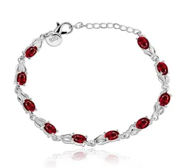 925 Стерлинговое серебро элегантное очарование Beauul Crystal Stone Red Jewelry Fashion for Women Свадебные браслеты за фабрик цена2577017