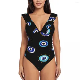 Swimwear femminile 2024 BODYSUIT Thong Navy Blue e Aqua Nazar Evil Evil Lucky Charm Swimsuits Girls Girls