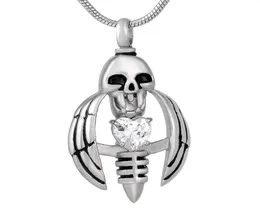 new z793 silver Hold Crsytal Wing Skeleton Stainless Steel Memorial Urn Necklace For Ashes Mens Keepsake Cremation Jewelry Pen4056459