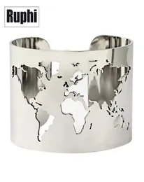 World Map Cutout Cuff Bangle Bracelet Travel Peace Jewelry Stainless Steel 40mm Wide Laser Engraving Fine Polished Circle Angle J3491296