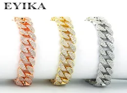 Charm Armband Eyika Luxury Hip Hop Full Bling Iced Out Zircon Armband For Women Men Cuban Link Chain Goldrose Goldsilver Colo5569711