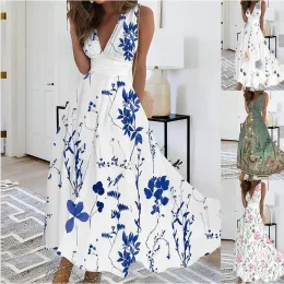 Dr Dres för Woman Vestidos Vestido de Mujer Floral Print Plunging Dr elegant ärm Maxi Dr Womens Clothing Womens C S5TL#