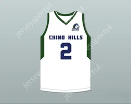 CUSTOM NAY Youth/Kids LONZO BALL 2 CHINO HILLS HUSKIES WHITE BASKETBALL JERSEY WITH PATCH 2 TOP Stitched S-6XL