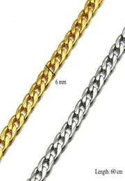 TN0009 55 cm längd 316L titanstål långkedja 6 mm breddhalsband för män no fade guld vit golor1163415