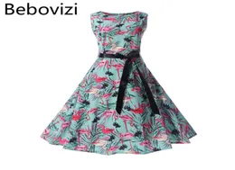 BEBOVIZI Modna marka drukująca Hepburn vintage retro Women039s sukienka Rockabilly Big Hemlines Swing Party Sukienka Kobieta 5619073