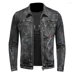 Jackets masculinos Moda de alta qualidade tudo com belo motocicleta casual tinta spray zíper jeans trend for Men poliéster