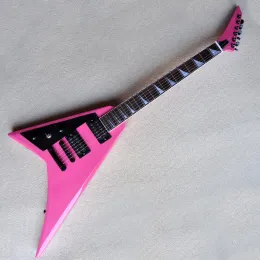 Guitarra rosa corpo 6 strings guitarra elétrica com braço de pau -rosa, hardware preto, forneça serviços personalizados