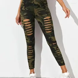 Camuflagem de leggings femininas impressas para mulheres recortes Ripped Tummy Control Workout Executando a fitness skinny skinny