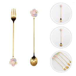 Coffee Scoops 2 Pcs Cherry Blossom Spoon Stainless Steel And Fork Cutlery Japanese Dessert Style Tableware Serving Utensils