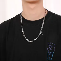 2024 New Mens Trendy Light Luxury Small Crowd Neckchain Ice Cracking Bead Titanium Steel Necklace Elegant and Style Collarbone Chain