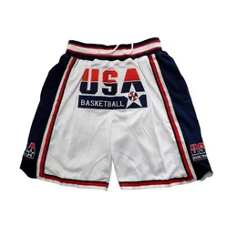 Men's Shorts Basketball Shorts USA 1992 Sewing Embroidery Outdoor Sport Shorts High-Quty Beach Pants Mesh Ventilation WHITE Blue 2023 New T240507
