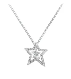 Pave Asymmetric Star Collier Necklace Pendant Original 925 Silver Chain Woman DIY Party Make Up1747548