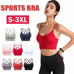 Aktiv underkläder 1 PC Breatbar Sports BH Anti-Sweat Fitness Top Women Seamless Yoga BH Pock Proper Crop Top Push Up Sport Bh Gym Workout Top D240508