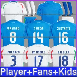 2024ユーロカップサッカージャージナショナルチームバグジオ24 25ジャージーVerratti ChiesaヴィンテージJorginhoフットボールシャツBarella Maldini Kids Kit Home and Away Player