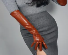 Women039s fashion sexy slim faux pu leather glove lady039s club performance formal party leather long brown glove 50cm R20441723757