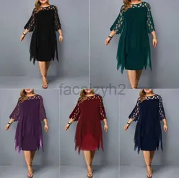 Casual Dresses Designer Dress 2024 Lace Spliced 3/4 Sleeves Irregular Hem Chiffon Dress Plus size Dresses