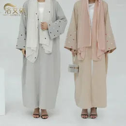 Ethnic Clothing Fashion Love Embroidered Elegant Cardigan Robe Hijab Dress Muslim Women Pour Femme Musulmane Evening Dresses