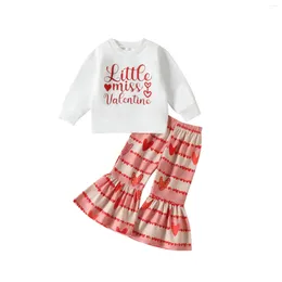 Kleidungssets 1 5 Jahre Kinder Kleinkind Baby Girls Herbst Winter Valentinstag Druck Baumwolle Langarm Tops Glockenboden -Säugling Bündel Set