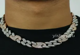 20 mm Iced Cuban Oval Link Diamond Chain Necklace Armband 14K Two Tone Rose Goldwhite Gold Cubic Zirconia Jewelry Mariner Cuban 6461637
