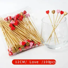 Party Decoration 50/100Pcs/set Red Heart Fruit Sticks Disposable Bamboo Valentines Day Supplies Wedding Bridal Shower Birthday Decor