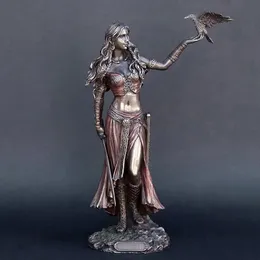 High Quality Resin Statues Morrigan The Celtic Goddess Of Battle With Crow Sword Bronze Finish Statue For Home Decoration 240506