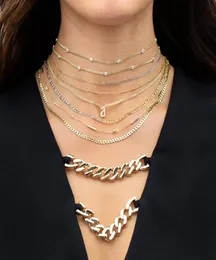 3mm width thin plain cuban link chain 4mm bezel cz european women gold color chain choker necklace valentines day gift3539685