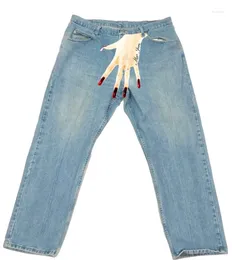 Jeans maschile harajuku stampa grafica ricamo grafico streetwear slouchey per uomini y2k pantaloni da skateboard in alto