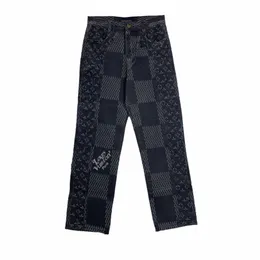 Designer Mens Jeans Luxury Black Letter Embroidery Classics Brand Logo V Patchwork Denim 2 Tone Couple Casual Straight Leg Pants Nigo 10A
