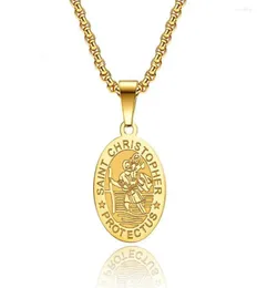 Anhänger Halsketten Edelstahl St. Christopher Oval Münzscheibe Gold Religiös Halskette Mode Juwely Church für ihn mit C1590715
