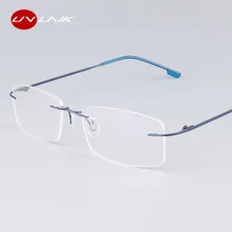 UVLAIK Classic Mens Pure Rimless Glasses Frames Myopia Optical Frame Ultralight Frameless Eyeglasses 240423