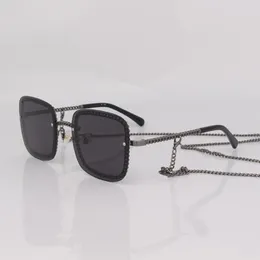 Solglasögon Metal Chain Frame Square med avtagbar singel hängande 278y