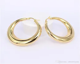 NEU TWOCOLOR GOLD COLOR HOLE Women Geschenk Mode Schmuck Edelstahl Frauen runden Fantasie -Hoop -Ohrringe9364965