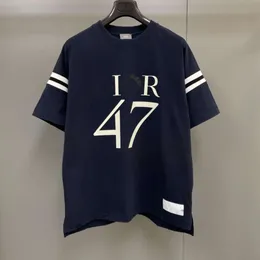 Wysoka wersja DI Letter 47 Wydrukowane luźne tkaninowe taśmowe taśmowe koszulka okrągła okrągła szyja dla mężczyzn i kobiet