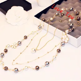 Luxury Korean Designer multilayer Necklace & Pendant Pearl Chain Necklace for Women Sweater Blouse Costume Jewelry 296n