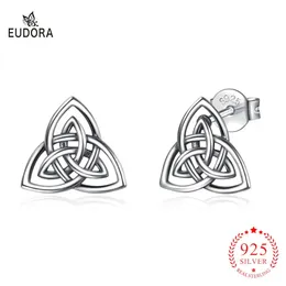 Eudora 925 Sterling Silver Celtics Knot Triangle Stud Earrings for Women Girls Romantic Gift Fashion S925 Födelsedagsmycken E078 240506