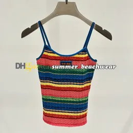 Stylish Camisole Knit Vest Designer Rainbow Striped Knit Vest Sleeveless Backless Tops Letter Logo knitted Tanks Tees