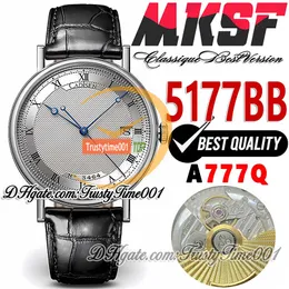 MKSF V3 5177BB A777Q Automatyczne męże Watch 38 mm biały teksturowany pokrętło Solid 316L Cage ze stali nierdzewnej Czarne skórzane paski Super Edition Trustime001