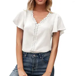 القمصان النسائية السيدات غير الرسمية ألوان صلبة ملونة الصلبة v-neck hollow top kleding 2024 zomer playeras de mujeres camisetas femininas