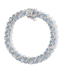 Цепочка ссылки 9 мм Blue Cuban Miami Link Браслеты Bling 5a Bracelet Bracelet Fashion Rock Hip Hop Jewelry для мужчин Women8469325