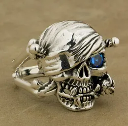 925 Sterling Silver Pirat Skull Ring Rose Blue CZ Mens Biker Style 9W101 C18122019018447
