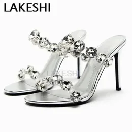 Lakeshi luxo diamante feminino bomba sexy partido no noivo sapatos de casamento de cristal salto alto mula feminino salto alto sandálias escorregadias no 240426