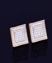 New Gold Star Hip Hop Jewelry 11mm Square Stud Ohrring für Männer Frauen039s Ice Out CZ Stone Rock Street drei Farben1856675