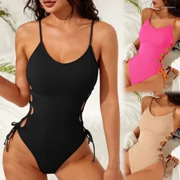 Swimwear femminile 1pc Estate 2024 Minimalist Solid Color Hollow Out Camisole One Piece Bikini Travel Seaside Beach Fashion Swimsuit Sexy Swimsuit sexy