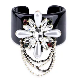 Bangle HAHATOTO Trendy Black Resin Inlaid Handmade Crystal Beaded Flower Statement Women Jewelry 3308BangleBangle6389241