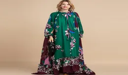 Fashion Designer Loose Maxi Dress Women039s Split Sleeve Floral Print Holiday Party Vintage Long Dress4442348