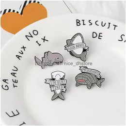 Pins Brooches Cute Marine Animal Enamel Metal Help Me I Am Tired And Depressed Shark Cartoon Pin Badge Backpack Denim Brooch For Fri Ot8Zn