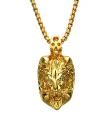 Hip Hop Lion Head Diamond Pendant Halsband för män Animal Luxury Halsband Rostfritt stål Kubanska guldkedjor Fashion Designer Jewe3691859