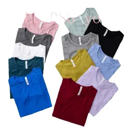 Lu-088 Women Yoga T-shirts High-elastic Breathable Running Top Quick Drying Seamless Short Sleeve Sport-cycling Gym Wear