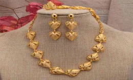 24K Dubai Gold Jewelry Set for Women African Bridal Wedding Gifts Party Halsband Hearthörhängen Ring Armband Smycken Set1786163